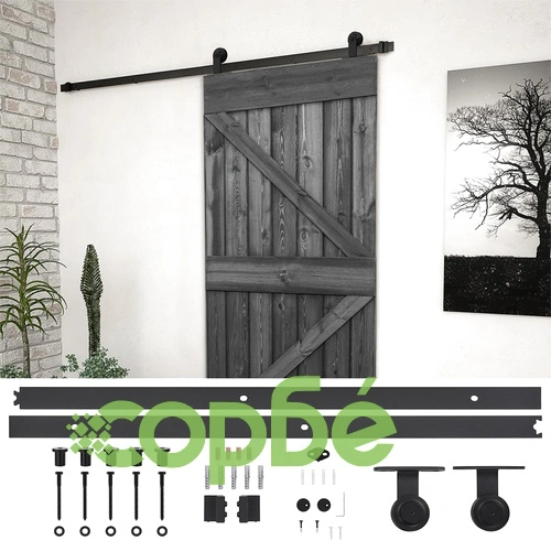 Плъзгаща врата с монтажни части, 100x210 см, бор масив, черна ➤ топ цена ➤ sorbe.bg