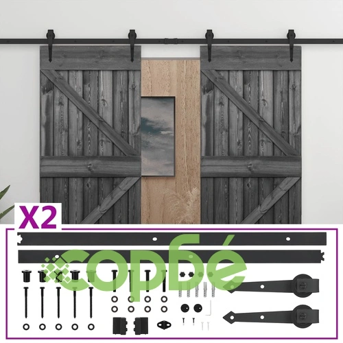 Плъзгаща врата с монтажни части, 100x210 см, бор масив, черна ➤ топ цена ➤ sorbe.bg