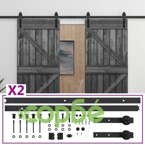 Плъзгаща врата с монтажни части, 100x210 см, бор масив, черна ➤ топ цена ➤ sorbe.bg