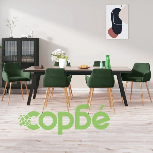 Трапезни столове, 6 бр, тъмнозелени, кадифе ➤ топ цена ➤ sorbe.bg