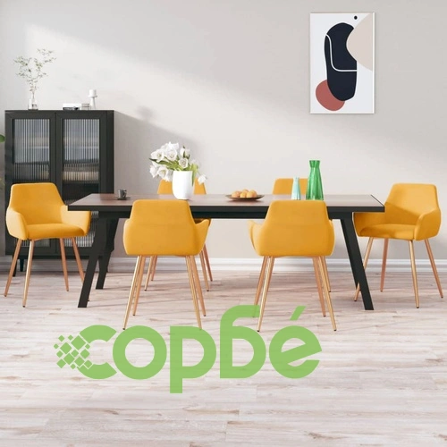Трапезни столове, 6 бр, жълти, кадифе ➤ топ цена ➤ sorbe.bg