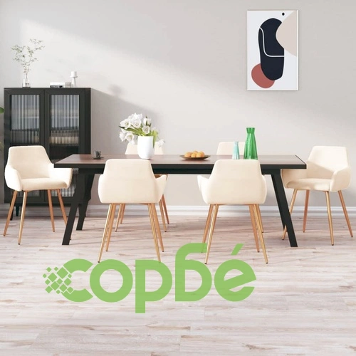 Трапезни столове, 6 бр, кремави, кадифе ➤ топ цена ➤ sorbe.bg