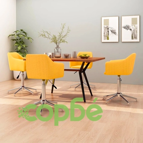 Въртящи се трапезни столове, 4 бр, жълти, текстил ➤ топ цена ➤ sorbe.bg