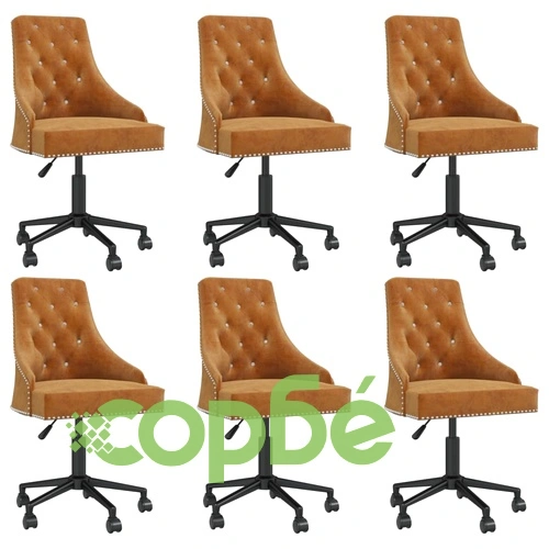 Въртящи се трапезни столове, 6 бр, кафяви, кадифе ➤ топ цена ➤ sorbe.bg