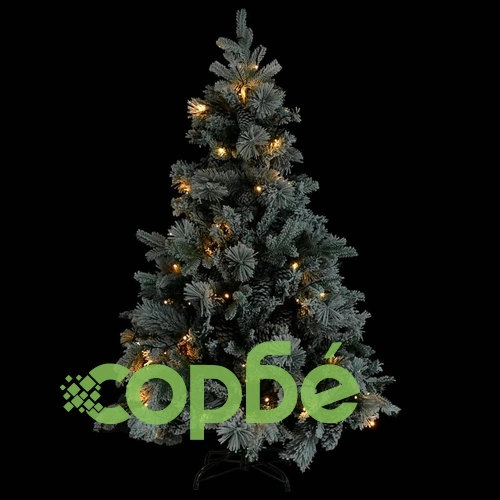 Осветена коледна елха с флокиран сняг и шишарки 150 см PVC и PE ➤ топ цена ➤ sorbe.bg