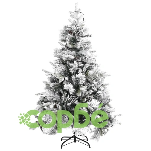 Осветена коледна елха с флокиран сняг и шишарки 150 см PVC и PE ➤ топ цена ➤ sorbe.bg