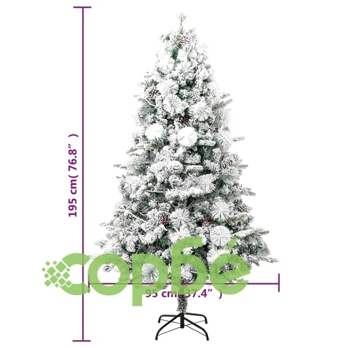 Осветена коледна елха с флокиран сняг и шишарки 195 см PVC и PE ➤ топ цена ➤ sorbe.bg
