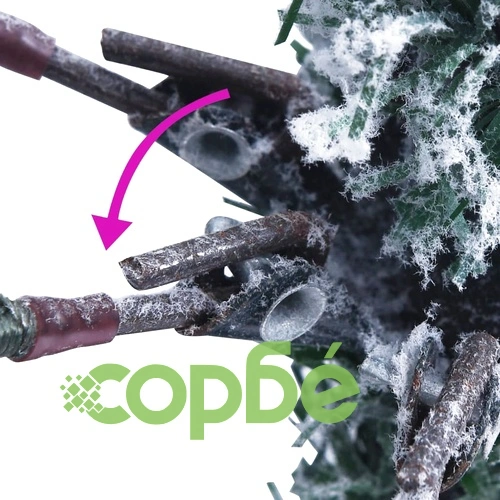 Осветена коледна елха с флокиран сняг и шишарки 195 см PVC и PE ➤ топ цена ➤ sorbe.bg