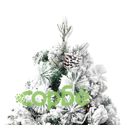 Осветена коледна елха с флокиран сняг и шишарки 195 см PVC и PE ➤ топ цена ➤ sorbe.bg