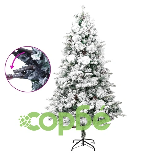 Осветена коледна елха с флокиран сняг и шишарки 225 см PVC и PE ➤ топ цена ➤ sorbe.bg