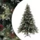 Коледна елха с LED и шишарки, зелено и бяло, 150 см, PVC и PE