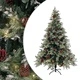 Осветена коледна елха с шишарки, зелен и бял, 150 см, PVC и PE