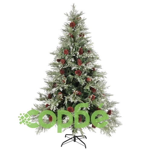 Осветена коледна елха с шишарки, зелен и бял, 150 см, PVC и PE ➤ топ цена ➤ sorbe.bg