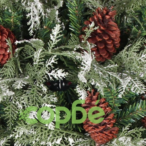 Осветена коледна елха с шишарки, зелен и бял, 150 см, PVC и PE ➤ топ цена ➤ sorbe.bg