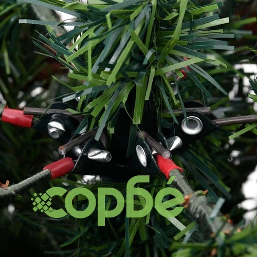 Осветена коледна елха с шишарки, зелен и бял, 150 см, PVC и PE ➤ топ цена ➤ sorbe.bg