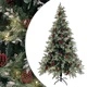 Осветена коледна елха с шишарки, зелен и бял, 195 см, PVC и PE