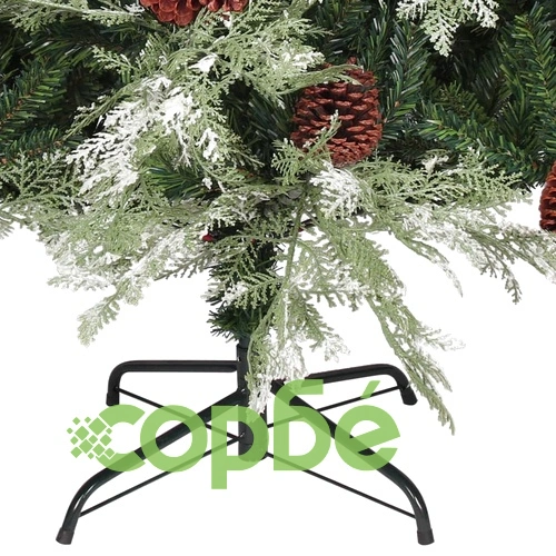 Осветена коледна елха с шишарки, зелен и бял, 195 см, PVC и PE ➤ топ цена ➤ sorbe.bg