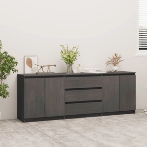 Странично шкафче, сиво, 180x36x65 см, бор масив