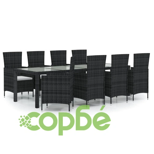 Градински комплект с възглавници, 9 части, полиратан, кафяв ➤ топ цена ➤ sorbe.bg