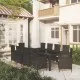 Градински комплект с възглавници, 11 части, полиратан, черен