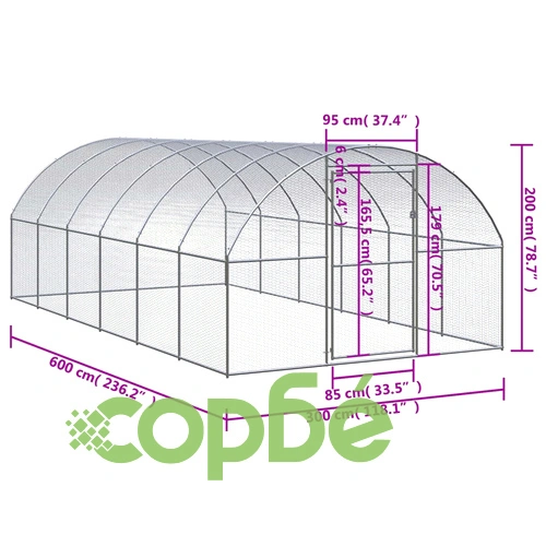 Птичарник на открито, 3x6x2 м, поцинкована стомана ➤ топ цена ➤ sorbe.bg