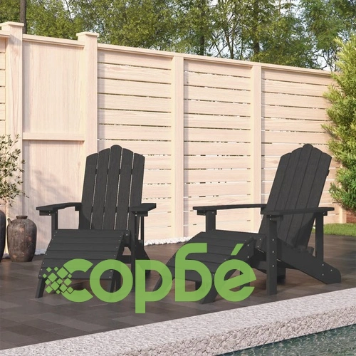 Градински столове Адирондак 2 бр с табуретки HDPE антрацит ➤ топ цена ➤ sorbe.bg