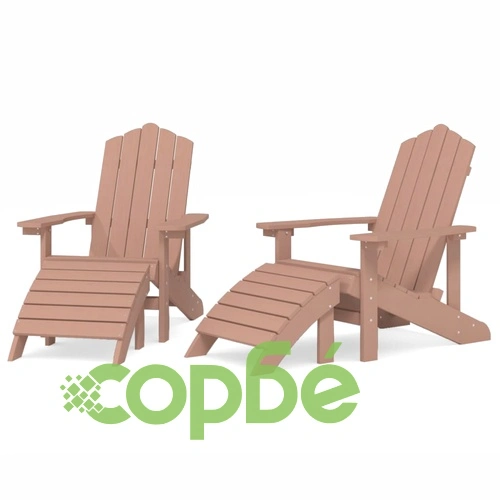 Градински столове Адирондак, 2 бр, с табуретки, HDPE, кафяви ➤ топ цена ➤ sorbe.bg