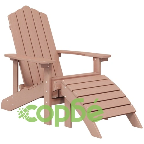 Градински столове Адирондак, 2 бр, с табуретки, HDPE, кафяви ➤ топ цена ➤ sorbe.bg