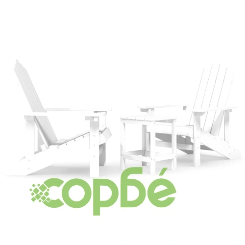 Градински столове Адирондак с масичка, HDPE, бели ➤ топ цена ➤ sorbe.bg