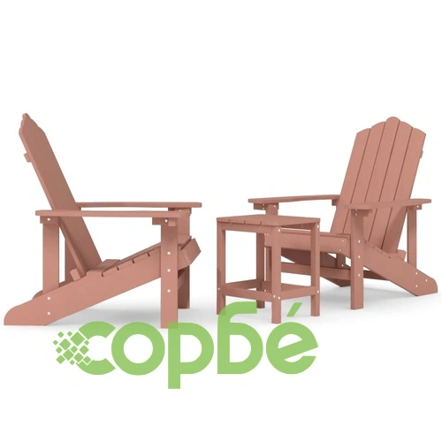 Градински столове Адирондак с масичка, HDPE, кафяви ➤ топ цена ➤ sorbe.bg