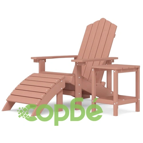 Градински стол Адирондак с табуретка и масичка, HDPE, кафяв ➤ топ цена ➤ sorbe.bg