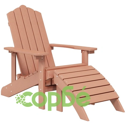 Градински стол Адирондак с табуретка и масичка, HDPE, кафяв ➤ топ цена ➤ sorbe.bg