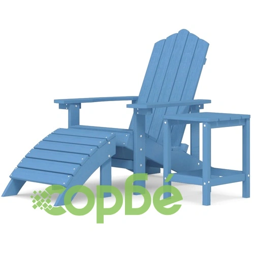 Градински стол Адирондак с табуретка и масичка, HDPE, син ➤ топ цена ➤ sorbe.bg