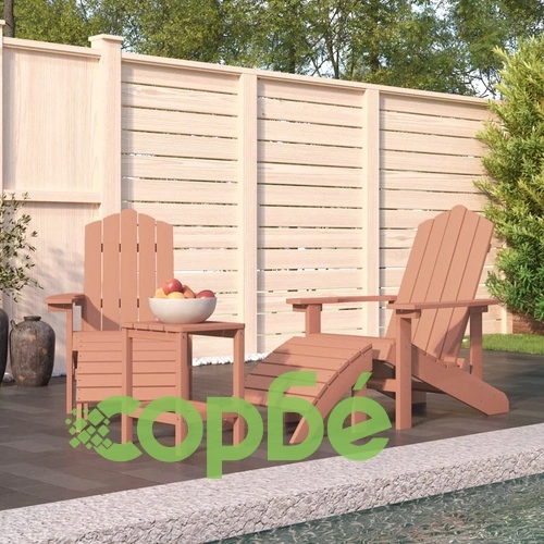 Градински столове Адирондак с табуретка и масичка HDPE кафяви ➤ топ цена ➤ sorbe.bg