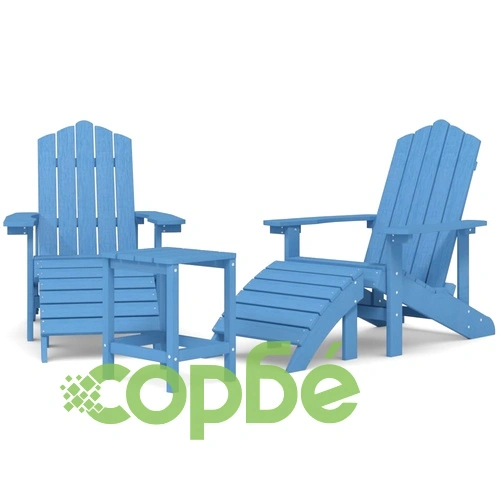 Градински столове Адирондак с табуретка и масичка, HDPE, сини ➤ топ цена ➤ sorbe.bg