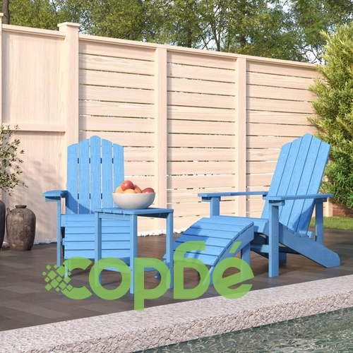 Градински столове Адирондак с табуретка и масичка, HDPE, сини ➤ топ цена ➤ sorbe.bg