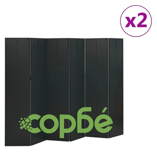 6-панелни паравани за стая, 2 бр, черни, 240x180 см, стомана ➤ топ цена ➤ sorbe.bg