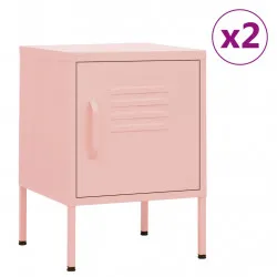 Нощни шкафчета, 2 бр, розови, 35х35х51 см, стомана