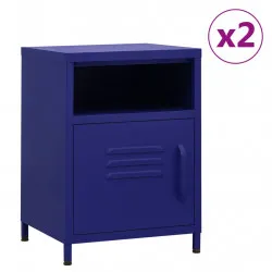 Нощни шкафчета, 2 бр, нейви синьо, 35х35х51 см, стомана