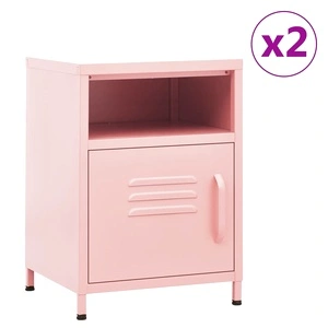 Нощни шкафчета, 2 бр, розови, 35х35х51 см, стомана
