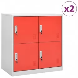 Заключващи шкафове 2 бр светлосиво/червено 90x45x92,5см стомана