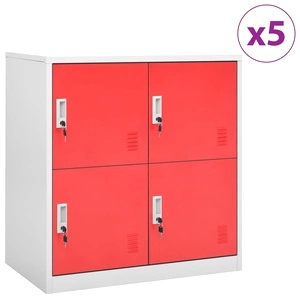 Заключващи шкафове 5 бр светлосиво/червено 90x45x92,5см стомана