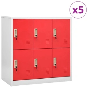 Заключващи шкафове 5 бр светлосиво/червено 90x45x92,5см стомана
