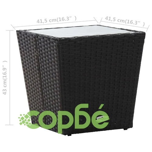 Бистро комплект от 3 части, полиратан и закалено стъкло, черен ➤ топ цена ➤ sorbe.bg