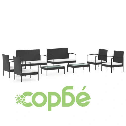 Градински лаундж комплект с възглавници 8 части черен полиратан ➤ топ цена ➤ sorbe.bg