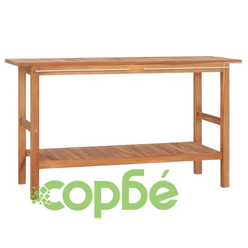 Шкаф за баня с кремави мраморни мивки, тиково дърво масив ➤ топ цена ➤ sorbe.bg