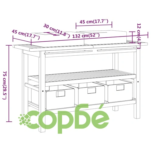 Шкаф за баня с кремави мраморни мивки, тиково дърво масив ➤ топ цена ➤ sorbe.bg