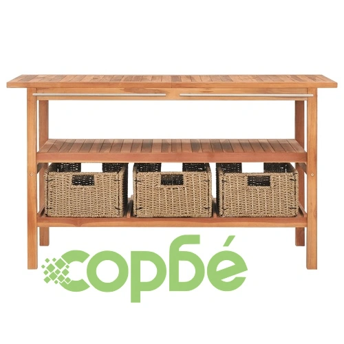 Шкаф за баня с кремави мраморни мивки, тиково дърво масив ➤ топ цена ➤ sorbe.bg