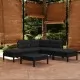 Градински лаундж комплект с възглавници, 6 части, черен бор
