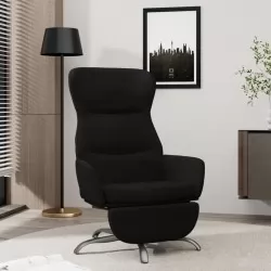 Релаксиращ стол с опора за крака, черна, микрофибърен текстил